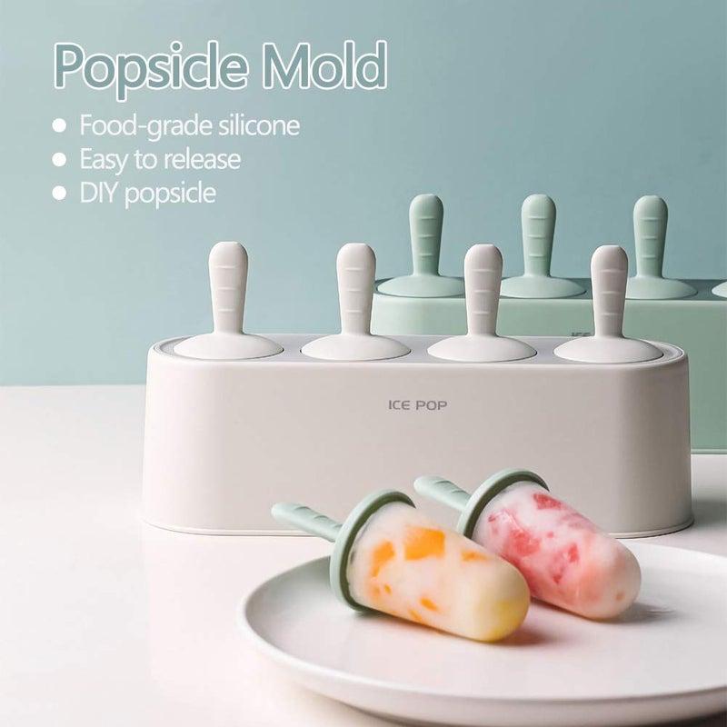 WYOK Popsicle Mold Set 4 Pieces Homemade Silicone Popsicle Maker Easy Release Ice Cream Molds Reusable DIY Pop Molds (Green, IcyClassic Pops) - Image 2